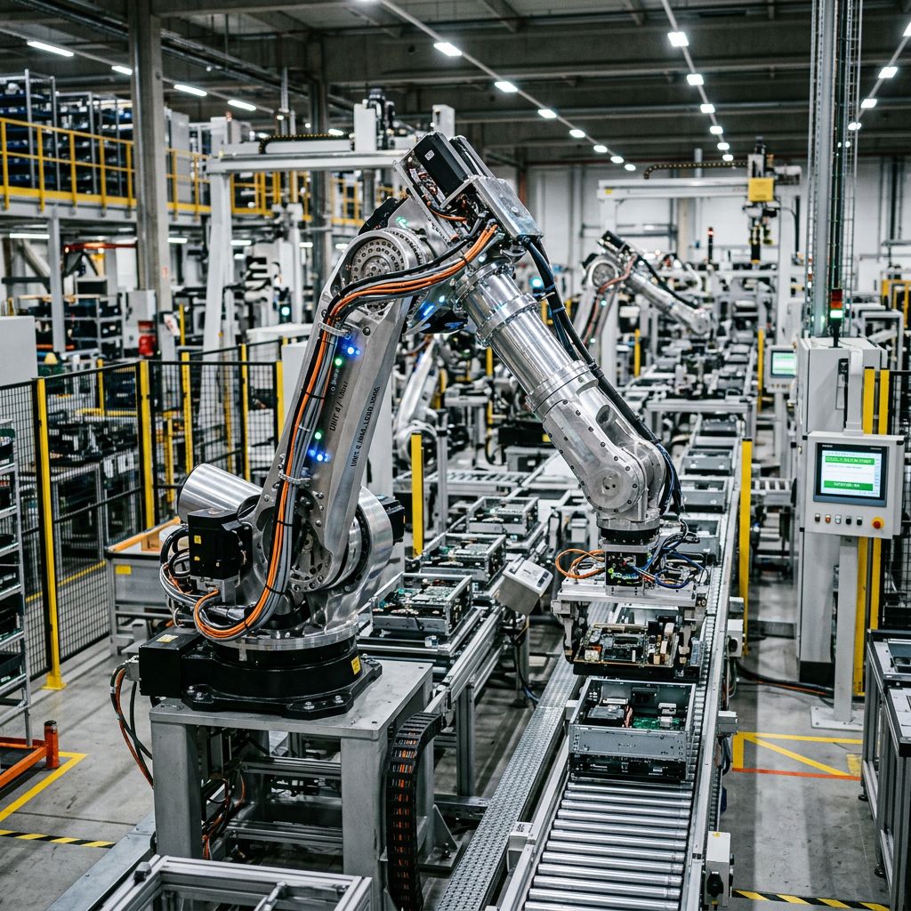 Robotic arm in an automated industrial production line